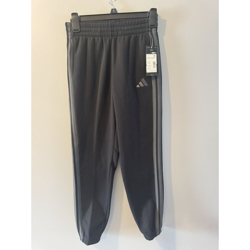 NWT Adidas Youth Fleece Joggers Black White Three Stripe  Medium 10/12